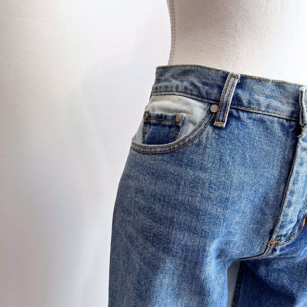 ANDERSSON BELL HIGH RISE PATCHWORK DENIM FLARED RAW HEM CROPPED JEANS - M - Picture 6 of 13